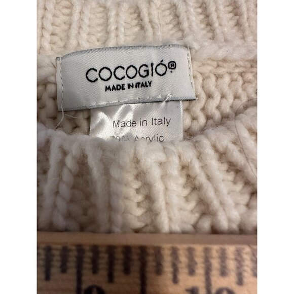 Cocogiò Chunky Cable knit Wool blend Ivory Poncho Cape O/S Cottagecore Coquet - Picture 2 of 11